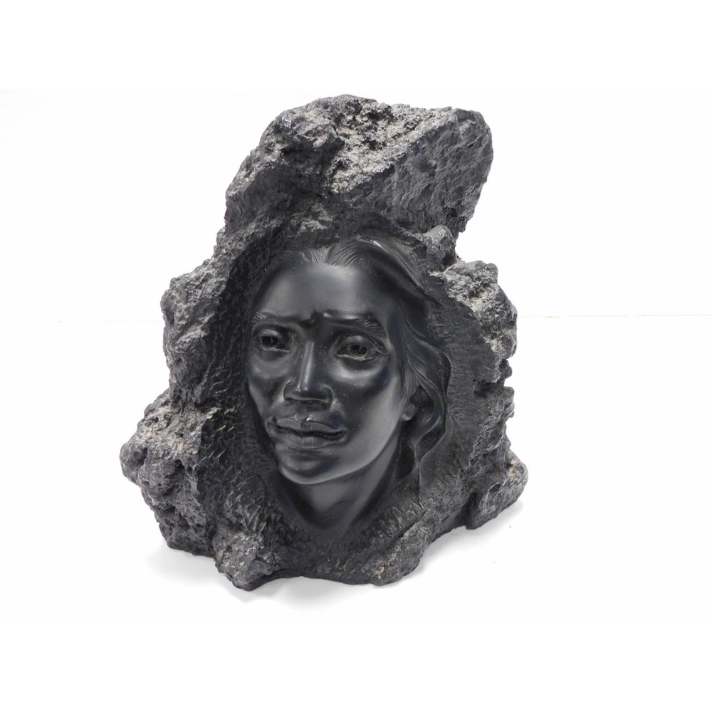 Vintage 1962 CoCo Joe Hawaiian Lava Sculpture Of Womans Face JC121